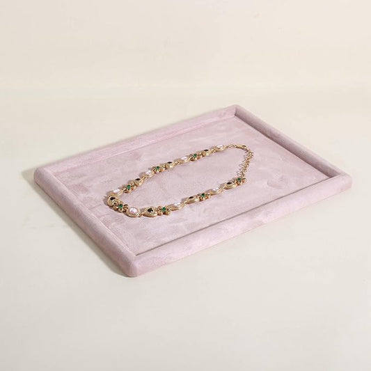 Rectangle Jewelry storage organizer plate, Velvet Jewerly display tray, Empty showcase tray for Necklace Bracelet Ring Earring【Pink-Medium, 11.8 x 8.7 in 】