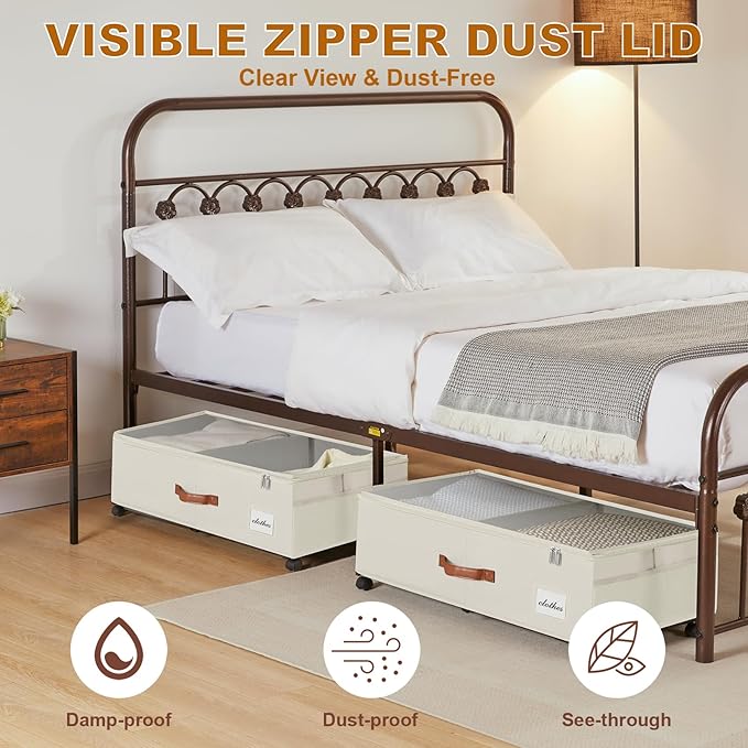 Under Bed Storage Containers with Wheels 9.5 inches Higher Under Bed Storage XXXL Underbed Shoes Blankets Clothes Storage Organizer 2 Pack Under the Bed Storage for College Dorms Bedroom Nursery Rooms