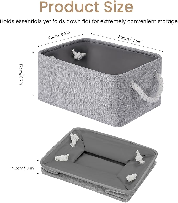 Storage Baskets for Shelves 13.8x9.8x6.7 Inch, Foldable Fabric Storage Bins with Handles, Small Storage Baskets for Organizing Closet, Office, Home Organization (1-Pack, Gray)