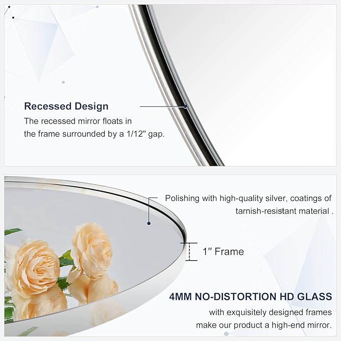 ANDY STAR Rustproof Oval Mirror for Bathroom, 30x40 Inch Chrome Mirrors for Bathroom, Oval Vanity Mirrors Polished Chrome Stainless Steel Frame 1’’ Deep Hang Vertically & Horizontally