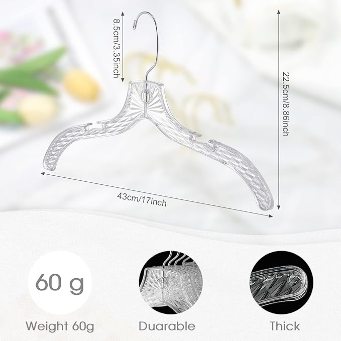 Roowest 40 Pcs Clear Plastic Hangers for Clothes Bulk 17 Inches Durable Crystal Cut Heavy Duty Hangers with Swivel Clips Non Slip for Clothing Closet Coats Dress Suit Shirts Jacket Thick Tough