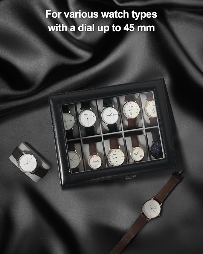 Uten Watch Box with 10 Slots, Watch Box for men, Watch Display Case, Watch Storage Box with Removable Cushion, Metal Clasp, PU Leather