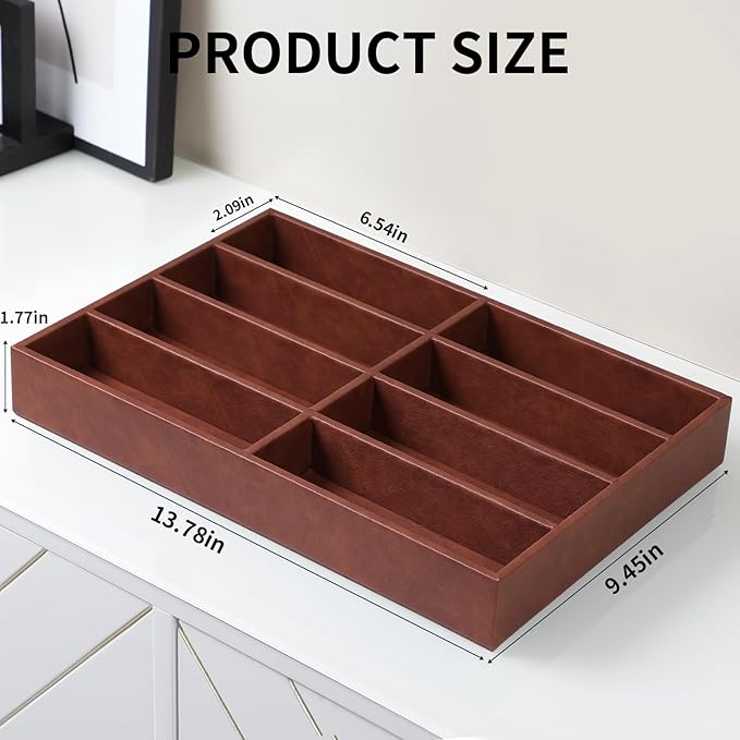 Sunglass Organizer Tray, PU Leather Sunglasses Organizer with 8 Grids for Drawer, Stackable Sunglass Holder Storage