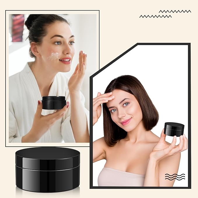 Dandat 24 Pcs 4 oz Plastic Jar Container with Lid and Label Refillable Empty Round Black Pet Cosmetic Sample Slime Containers for Lotion, Cream, Ointments, Body Butter, Makeup, Travel Storage