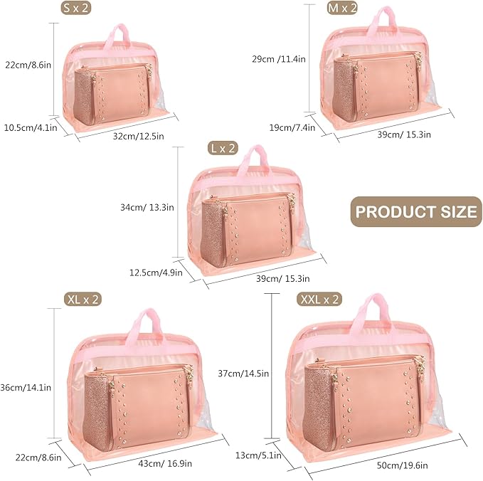 Dust Bags for Handbags - Purse Storage Organizer for Closet Moistureproof and Dustproof Cover Hanging with Zipper and Handle (Shell Pink Bag-S)