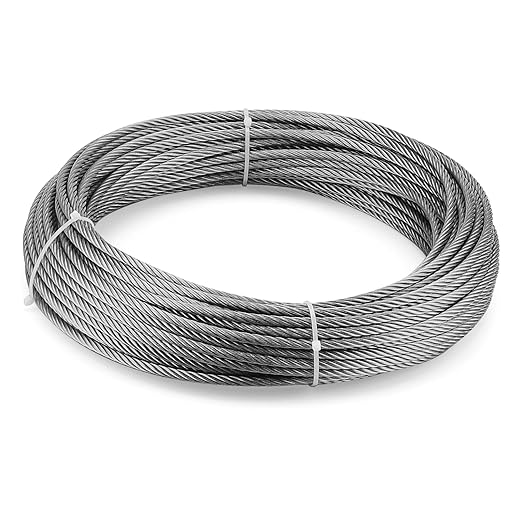 LEXININ 3/16 Inch x 98 Feet Rope Cable, 5mm Thick Stainless Steel Wire Rope 7x19 Strands Construction, Picture Hanging Aircraft Cable for Deck Railing, DIY Balustrade, Clothesline
