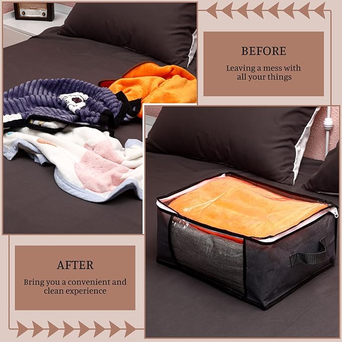 Sadnyy 6 Pcs Clear Storage Bags Zippered Plastic Clothes Containers Case Fabric Blanket Organizer Large Sweater Storage Bins with Handles for Cloth Bedding Sheets Closet Toys(16 x 12 x 8 Inch,Gray)