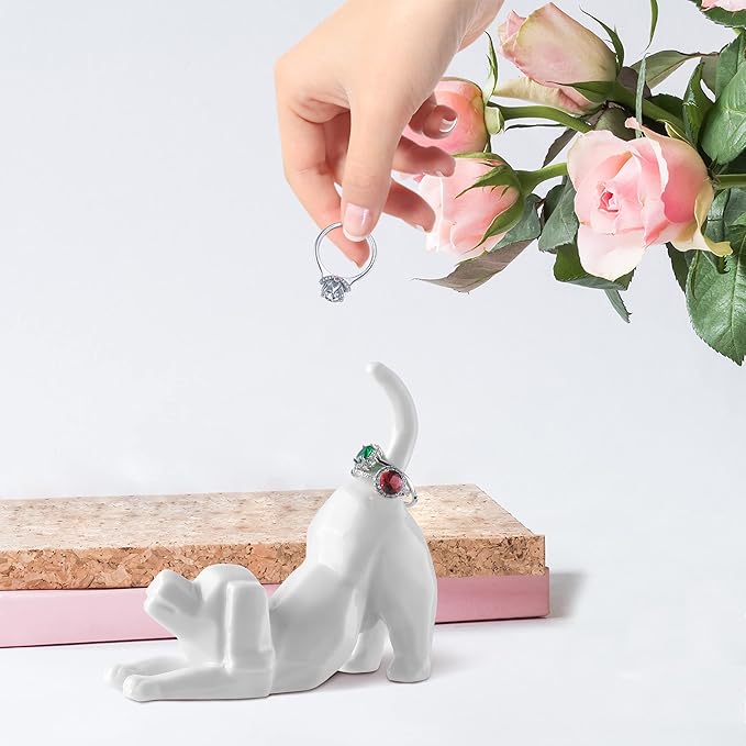PUDDING CABIN Dog Mom Ring Holder Stand - Wedding, Birthday, Christmas, Valentine's Gift for Women/Men - Figurine for Office Room Decor - Loss of Pet Sympathy
