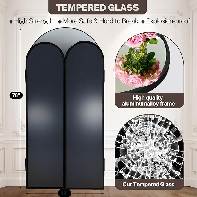 3-Way Full Length Trifold Mirror, 78"x76" Oversized Large Standing Mirror with Aluminum Alloy Thin Frame, for Wedding Dress/Clothing Shop/Closet, Black
