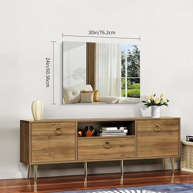 CILIBER Frameless Mirror, 24x30 Inch Bathroom Mirror for Wall, Rectangle Bathroom Vanity Mirrors with Polished Edge, Hangs Horizontally or Vertically for Bathroom, Bedroom and Living Room