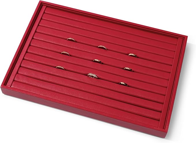 Red Leather Jewelry Tray Ring Earrings Trays Ring Holder Organizer Tray Jewelry Display Trays For Rings, Earrings, Coins, Brooches Storage Display