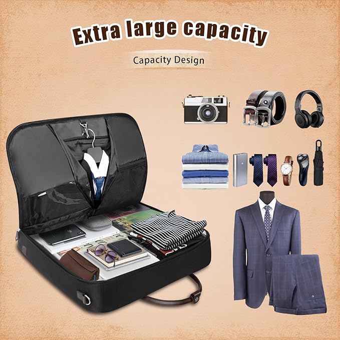 Garment Bag Travel Large Carry On Suit Bag with Strap for Business Hanging Suitcase Luggage Bags for Men Women (Black-Brown)