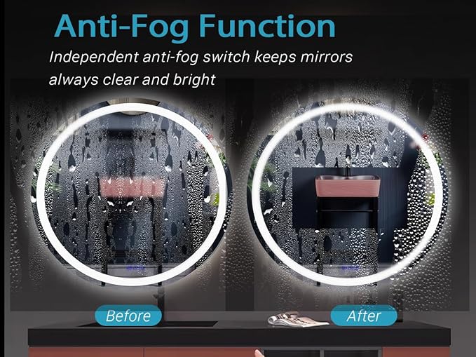 24" LED Round Bathroom Mirror – Front & Backlit Lighted Vanity Mirror, Wall-Mounted with Smart Memory Touch, Stepless Dimming, Anti-Fog, Shatterproof Design