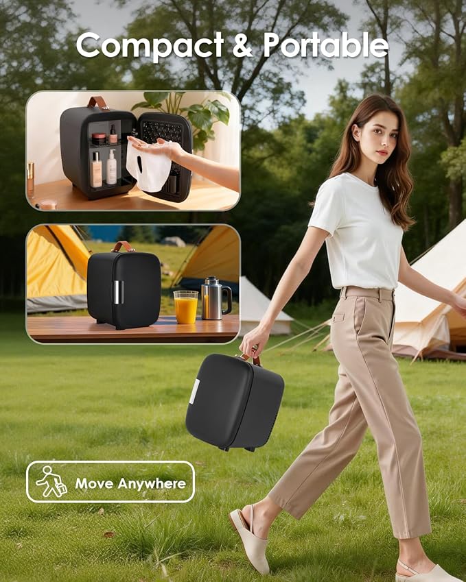 Compact Refrigerator, Portable Mini Fridge for Skincare Food Drinks, 4L/6 Can Electric Plug In Cooler & Warmer, AC/DC Skincare Refrigerator for Bedroom Office Car Dorm (Black)