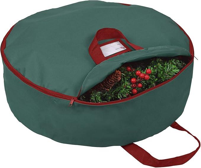 Primode Heavy Duty Wreath Storage Bag 30"- Garland Wreaths Container with Handles - Durable 600D Oxford Polyester Material Xmas Holiday Wreaths Storage Holder 30” (Green)
