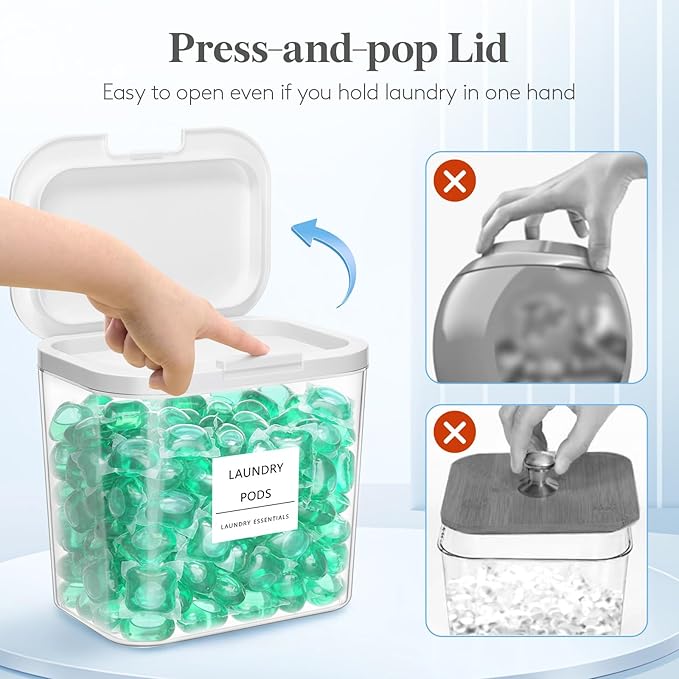 Lifewit Laundry Pods Container with Pop-up Lid, Detergent Dispenser, Dryer Sheet Holder, Laundry Room Organization Storage Jars for Washing Powder, Soap, Scent Booster Beads,0.5+0.72+1.2gal, 3 Pcs