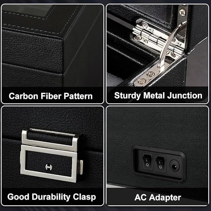 Automatic Watch Winder,Double Watch Winder and 8 Extra Storage Display Box with LED Light,Japanese Quiet Motor,Adjustable Watch Pillows,AC Adapter,Father’s Day Gift for Men