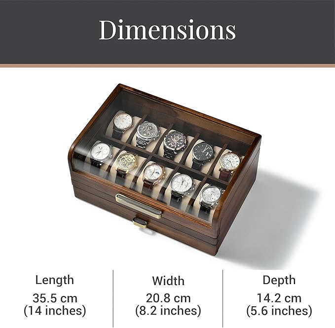 Shanik Wooden Watch Box with Drawer & Glass Lid – Acacia Wood Valet Tray Organizer for Men, Minimalist Nightstand Storage, Engraved Daily Watch Display Case, Personalized Gift for Him, Father’s Day