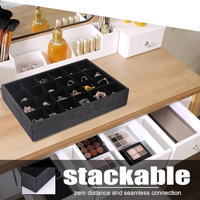 Julysky 2 Pack 24 Grids Jewelry Organizer Trays Ring Earring Display Stand for Selling, Black Velvet Necklace Holder Box Bracelet Case
