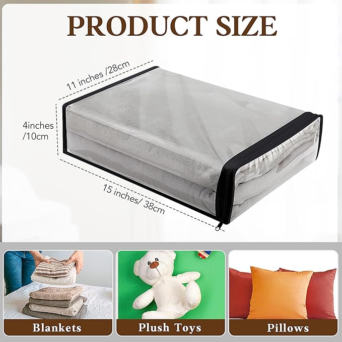 Riakrum 30 Pack Clear Zippered Storage Bags, 15x11x4 inches, Vinyl Plastic Sweater Sheet Organizers Storage Bags, PVC, for Clothes, Sheet, Blankets, Fabrics Organizers (Black & White)