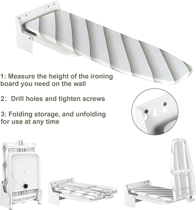 uyoyous Wall Mounted Ironing Board 37.4x11.8x7.3 inch Foldable Iron Board Wall Mount 180° Swivel Heavy Duty Ironing Boards with Heat Resistant Cover for Home Laundry Room
