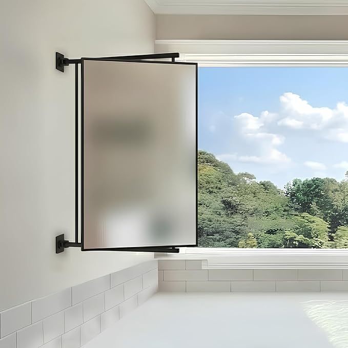 BRIXWELL Pivot-N-Vue Double Hinged Rectangular Mirror, Tubular Steel with Silver Brazed Joints, Matte Black Finish, 14" Width x 22" Height, 10" Extendable Arms, Adjustable Wall Mount Mirror