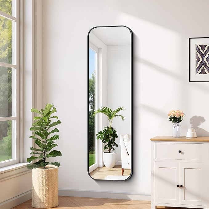 FORBATH Bathroom Mirror 55" x 16", Rectangle Black Bathroom Mirror with Black Aluminum Frame Rounded Corner, Wall Mounted Mirror for Bedroom Entryway Living Room