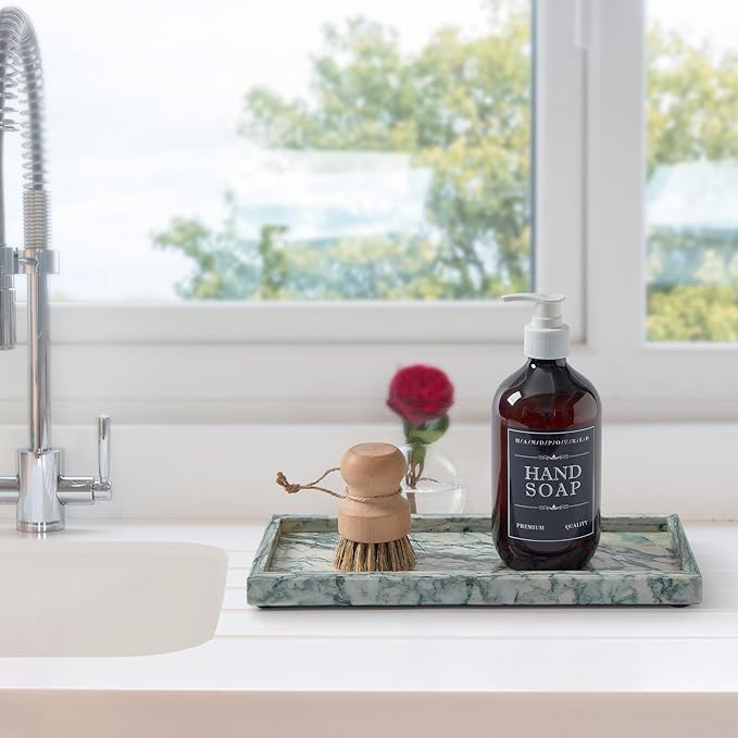 Luxury Natural Small Marble Tray for Bathroom Vanity and Kitchen Sink, Stone Countertop Organizer for Soap Dispenser, Jewelry, Perfume, Candle, Ring, Home Decor, Non-Resin Non-Ceramic