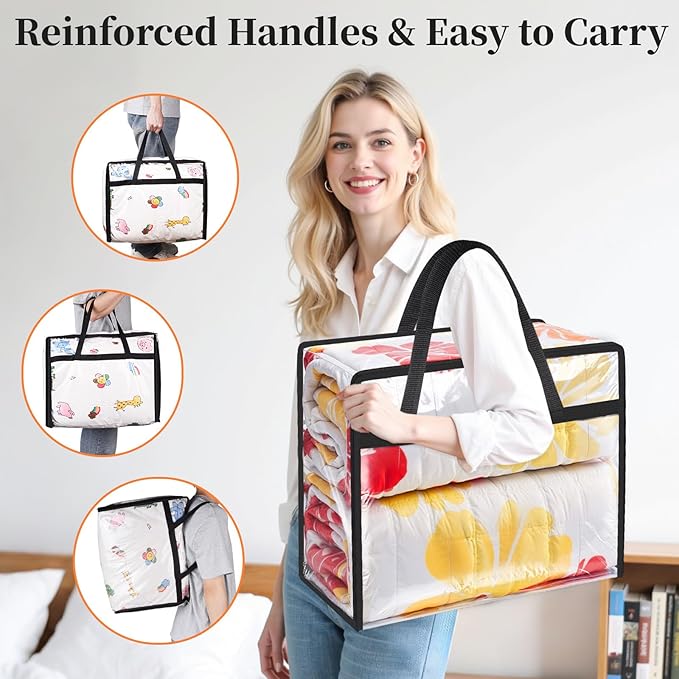 Storage Bags, 4 Pack Under Bed Storage and Closet Organizers Containers, Heavy-Duty Foldable Moving & Packing Bags with Zippers for Comforter, Bedding, Duvet, Blanket & Toy Storage, 40L