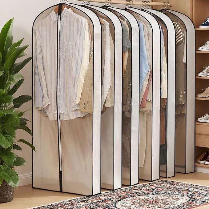 3 Pack Garment Bags for Hanging Clothes Storage, Clear Suit Dress Bags with Zippers for Travel Moving, Breathable Closet Storage for Shirts Gowns Coats Jackets Sweater Fur 60" Long