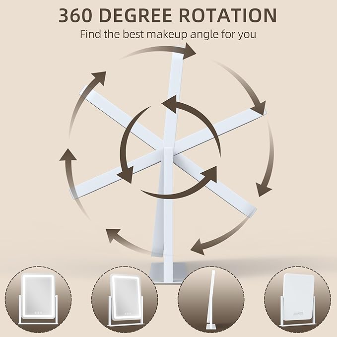 FENNIO Makeup Mirror with Lights 17"x13" ，Desk Mirror，Vanity Mirror with Lights, Touch Screen with 3-Color Lighting, Dimmable, Vanity Mirror for Vanity Desk Tabletop