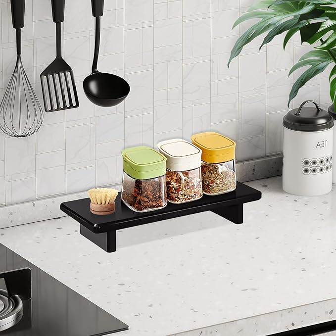 Acrylic Black Vanity Tray 2-Pack – Multi-Purpose Kitchen & Bathroom Counter Organizer, Waterproof Soap/Sponge/Brush Holder, Plant & Candle Display Riser, Compact Tray 8.6"×3.6"×1.5"