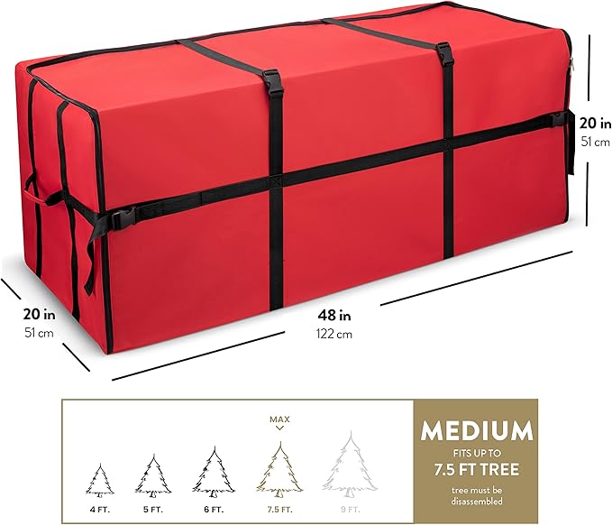 ZOBER Wide Christmas Tree Storage Bag - Maximum Accessibility - Fits 7.5 Ft Trees - 600D Oxford Fabric Christmas Tree Bag For Storage Box For Xmas - Strong, Durable Straps & Handles - Card Slot - Red