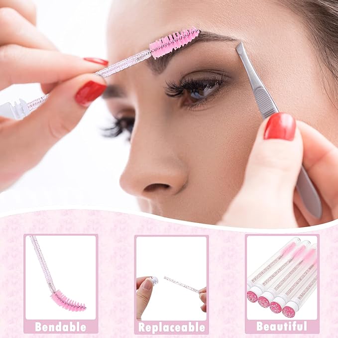 60PCS Lash Shampoo Bottles and Brushes Set, 10pcs Foam Pump Dispenser, Lash Cleaning Brush, Eyelash Extension Tube Brush, Instructions Cards, Bags, Lash Shampoo Stickers for Business Clients (B-pink)