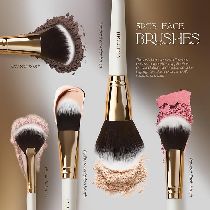 Makeup Brushes Set 12 Pcs Professional & Beginner Friendly, Soft Synthetic Make Up Brush Bristles for Face Eyeshadow, Easy to Clean with Case, Ergonomic Wooden Handle, Gift for Women (Dark White)