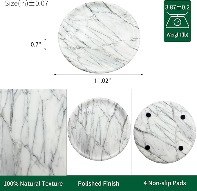 Marmor Natural Marble Bathroom Tray for Perfume & Jewelry, Vanity Decorative Catchall Tray for Countertop, Stone Organizer Dish for Candles, Makeup, Essentials(Statuario White Round Plate)