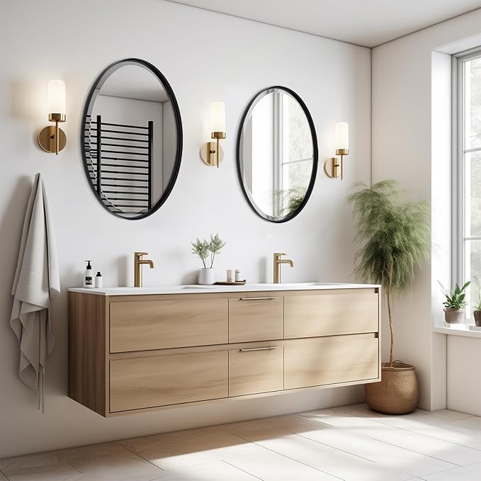 POZINO Matte Black Oval Beveled Mirror, 20"x28" Bathroom Mirror for Over Sink, Modern Rounded Vanity Wall Mirrors for Bedroom Living Room Entryway Fireplace, Wall Mount Hangs Horizontal Or Vertical