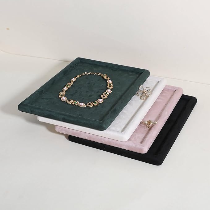 Rectangle Jewelry storage organizer plate, Velvet Jewerly display tray, Empty showcase tray for Necklace Bracelet Ring Earring【Green-Medium, 11.8 x 8.7 in 】