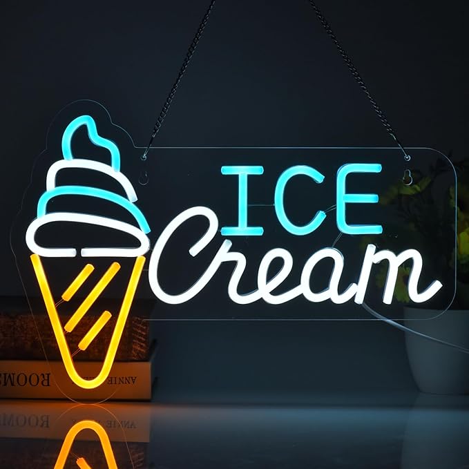 Ice Cream Neon Sign LED Light up Sign with Dimmable Switch Ice Cream Shop Wall Decor for Business Store Drink Shop Bar Party Cafe USB Powered 16.1" x 11"