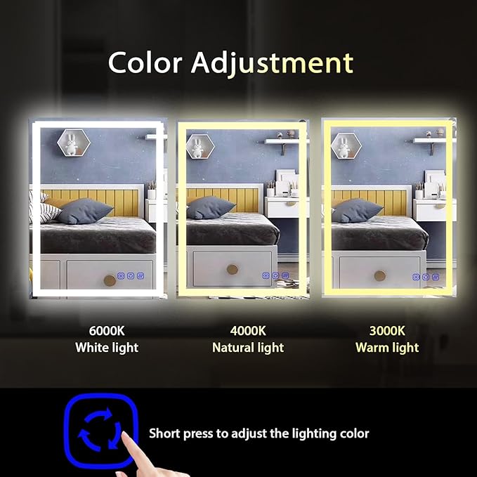 32"x24" LED Bathroom Mirror with Lights Front & Backlit Smart LED Mirror Bathroom Lighted Vanity Mirror Wall-Mounted Design Stepless Dimmable Anti-Fog Shatterproof Memory Function