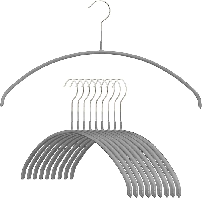 Mawa Narrow Petite Clothing Hangers, Steel Hanger with Non-Slip Coating, for Shirts, Blouses, Dresses, Light Jackets, 360-degree Rotatable Hook, Set of 10, Silver