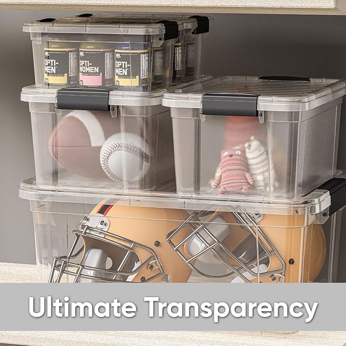 Superio Clear Storage Boxes with Lids, 1.27 Quart Plastic Container Bins for Organizing, Stackable Crates, BPA Free, Non Toxic, Odor Free, Organizers for Home, Office and Dorm, 8 Pack