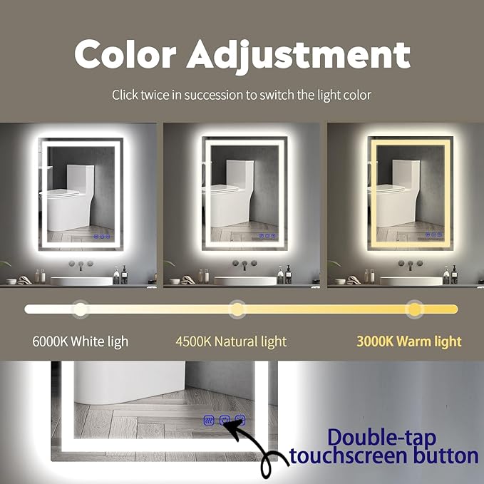 32"x24" LED Bathroom Mirror with Lights Front & Backlit Vanity Mirror,Double Light bar Smart Wall-Mounted Design,Adjustable Warm White/Natural/Daylight,Anti-Fog,Shatterproof,Memory Function