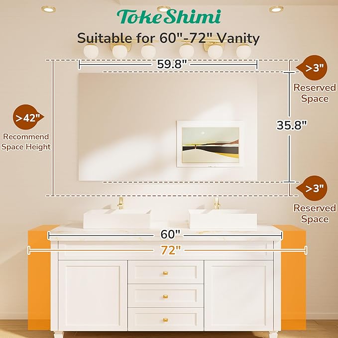 TokeShimi 60x36 Frameless Bathroom Vanity Mirrors for Over Sink, Modern Rectangle Bathroom Mirrors for Wall with Polished Edge Shatterproof Decorative Mirror for Bedroom, Living Room, Entryway