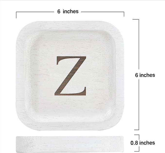 I'm Wooden Personalized Letter Catchall Valet Tray Trinket Dish Jewelry Tray Key Bowl Decorative Plate Organizing Ring Earrings Necklaces Bracelet Watch Coins Wallet Holder (6"x6" Sq White Z)