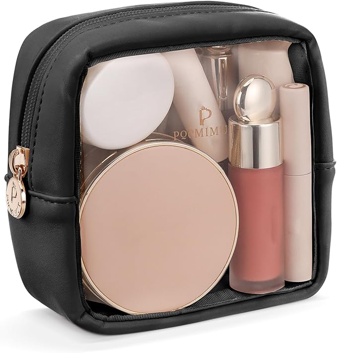 Pocmimut Pomimut Clear Makeup Bag,Mini Makeup Pouch Organizer Fit Carry-on Travel Essentials,TSA Approved Toiletry Bag Clear Cosmetic Bags for Women Men,Black