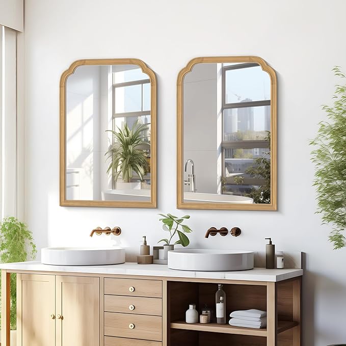 HOMECOOKIN Wood Bathroom Mirrors for Wall Mounted, 20" x 30" Rustic Wood Frame Wall Mirrors Decorative for Living Room or Bedroom Vanity Mirror (Natural) B