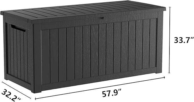 Heavy-Duty 270 Gallon Waterproof Deck Storage Box, Outdoor Storage for Garden & Patio, Lockable Resin Storage Chest Accessories, UV-Resistant, Onyx Black