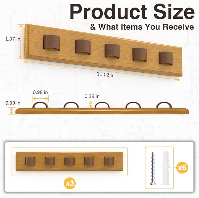 3 Pack Sunglass Organizer, Wall Mounted Sunglasses Organizer, Wooden Glasses Holder Sunglass Holder, Sunglasses Rack for Hanging Your Multiple Eyeglasses, for Wall, Home Decor(Wood Color)