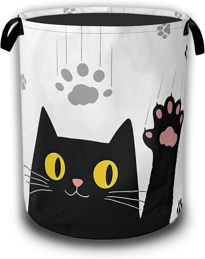 Black Cats Laundry Hamper,Collapsible Laundry Baskets Waterproof Oxford Cloth With Handles,Clothes Storage Bucket Toy Organizer For Bathroom/Nursery/Bedroom 16" x 20.8"